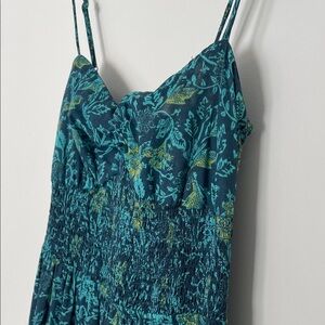 Free People Blue Teal Floral Maxi Dress Spaghetti Straps 100% Cotton Medium